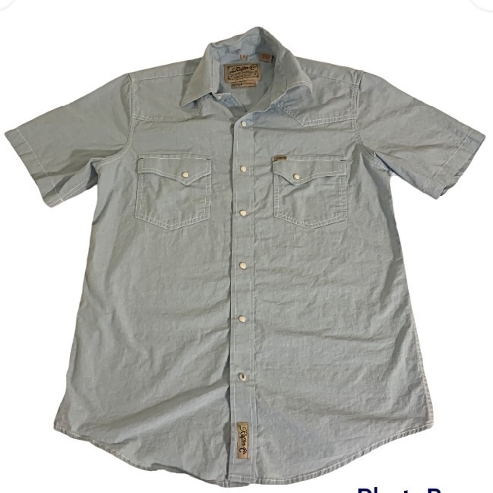 Roper Western Wear Short Sleeve Button Front Pearl Snap Baby Blue Men’s Medium